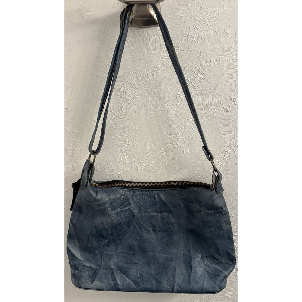 Casuals By Justin Blue Leather Shoulder Bag Adjustable Buggywhip Cowhide